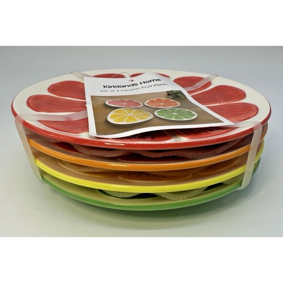 Kirklands Home Set of 4 Ceramic Fruit Plates Red Orange Yellow Green NWT - Picture 6 of 16